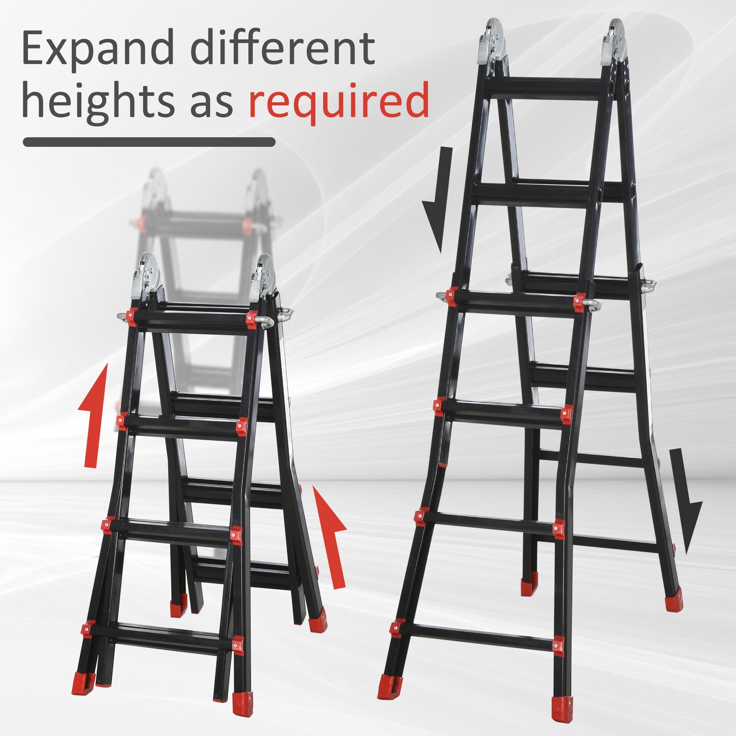 4M Aluminium Duo Ladder Telescopic Herringbone Changeable Multi-Purpose w/ Non-Slip Steps Climbing DIY Platform Portable Work