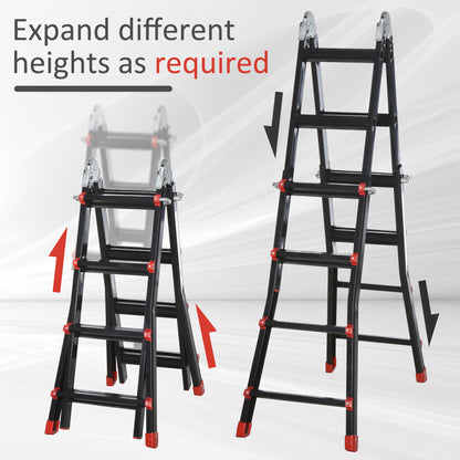 4M Aluminium Duo Ladder Telescopic Herringbone Changeable Multi-Purpose w/ Non-Slip Steps Climbing DIY Platform Portable Work