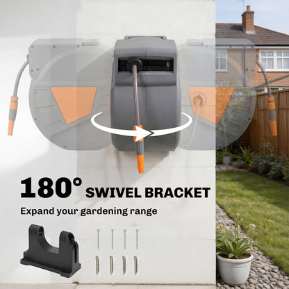 Retractable Hose Reel Wall Mounted, 40+2m Garden Hose Pipe Reel with Auto Retraction, Self-Locking, Orange