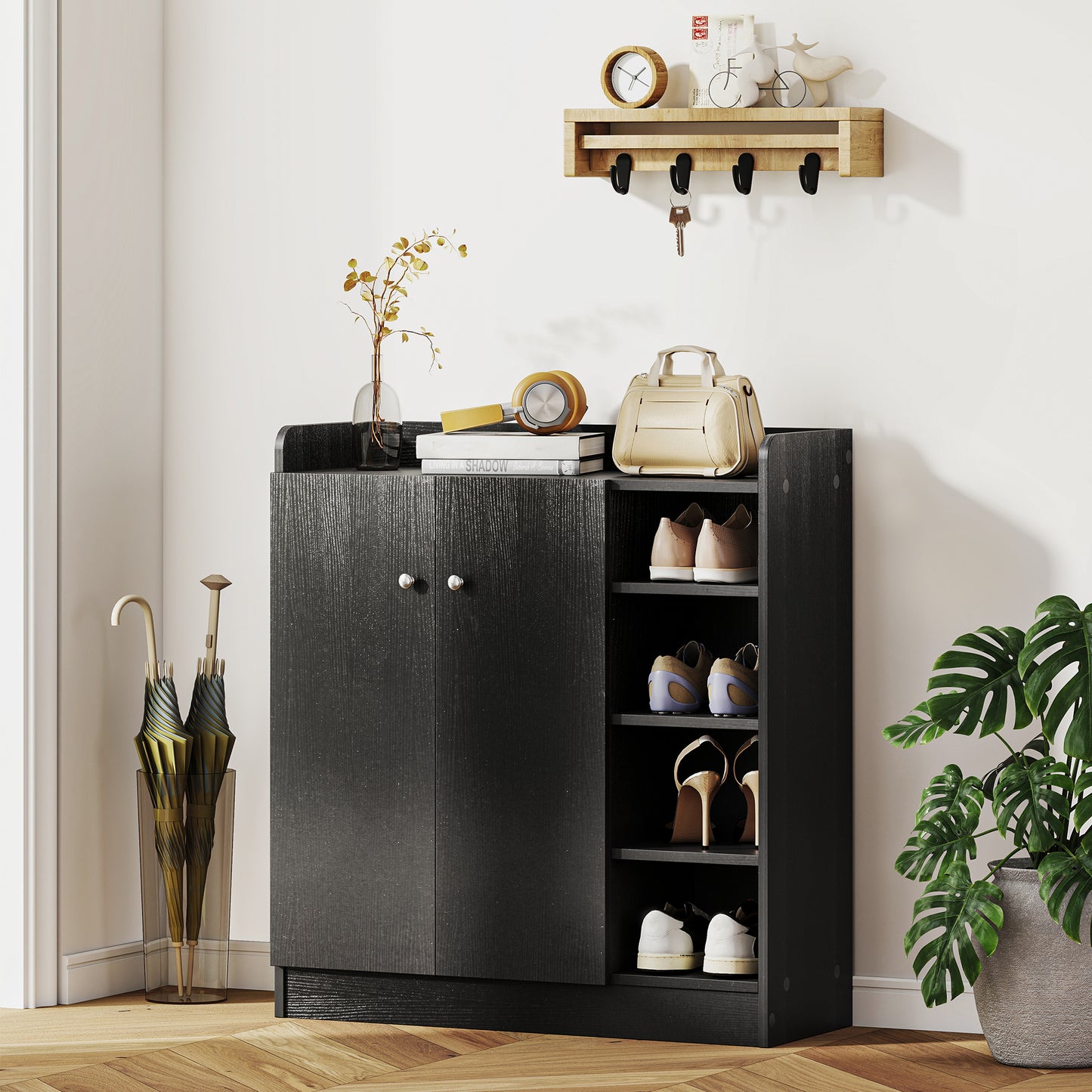 Shoe Storage Cabinet with Adjustable Shelves - Black