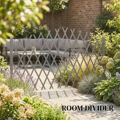2 Pack Expanding Fence Panels, Wooden Freestanding Garden Fence with Stable Feet, 180 x 30 x 103cm, Dark Grey
