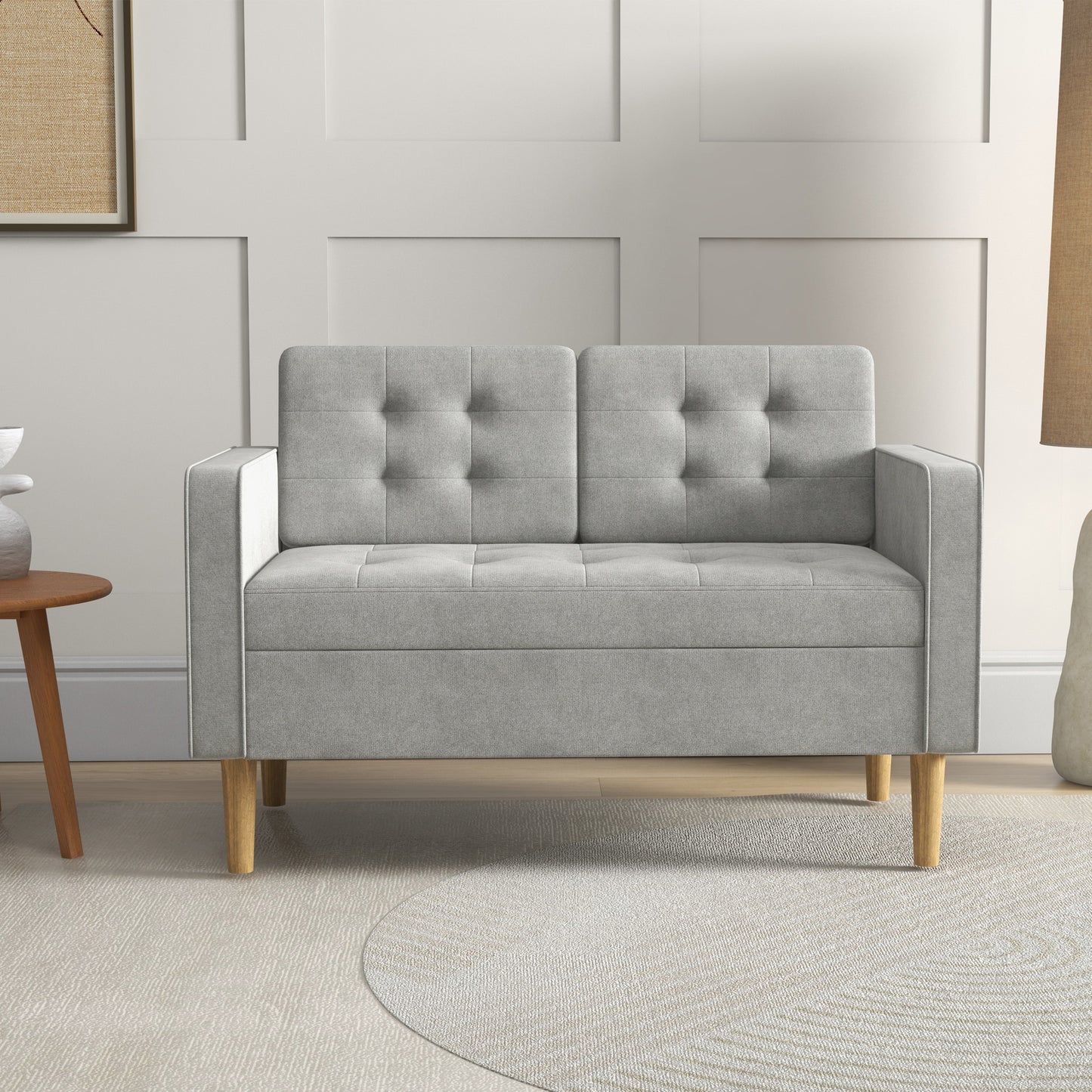 2 Seater Storage Sofa, Fabric Couch with Hidden Under Seat Storage, Thick Cushions