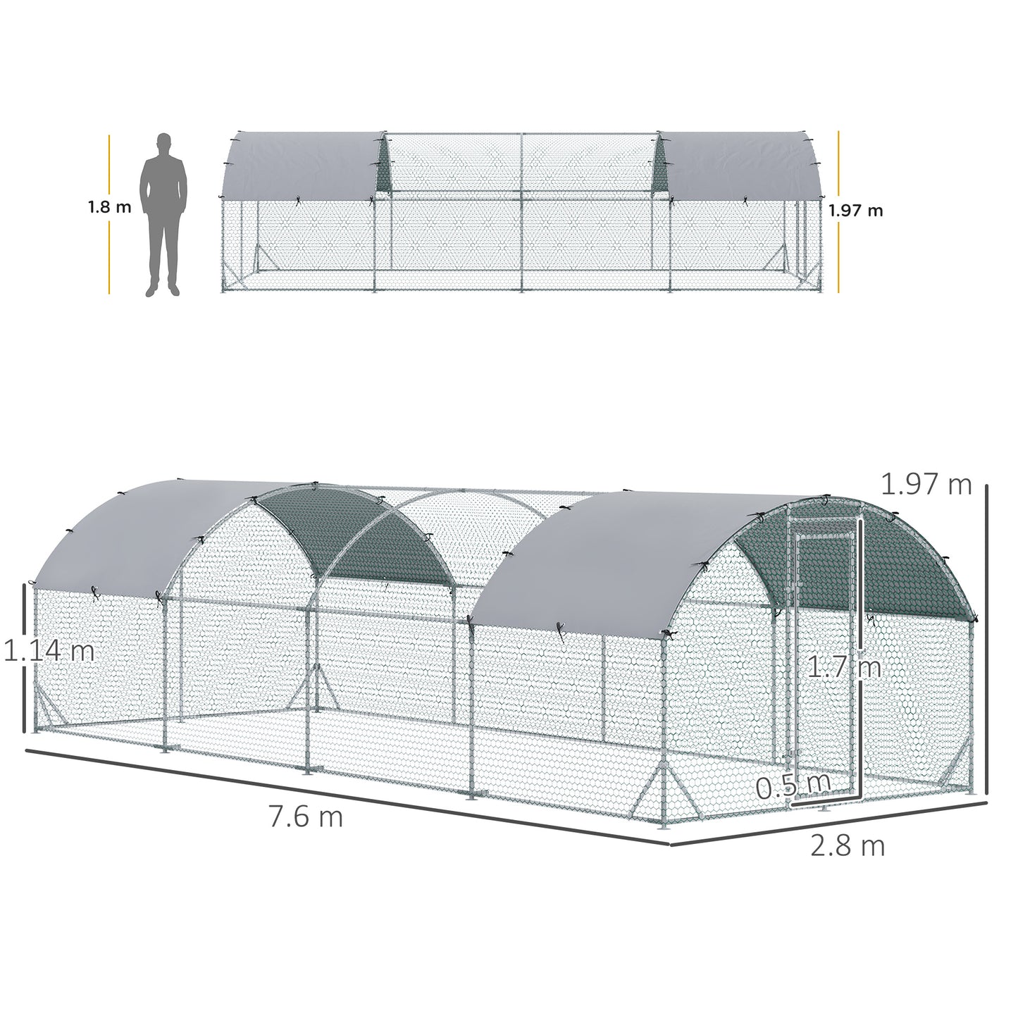 Walk In Chicken Run Galvanised Chicken Coop Hen Poultry House Cage Pet Playpen Garden with Water-Resist Covers