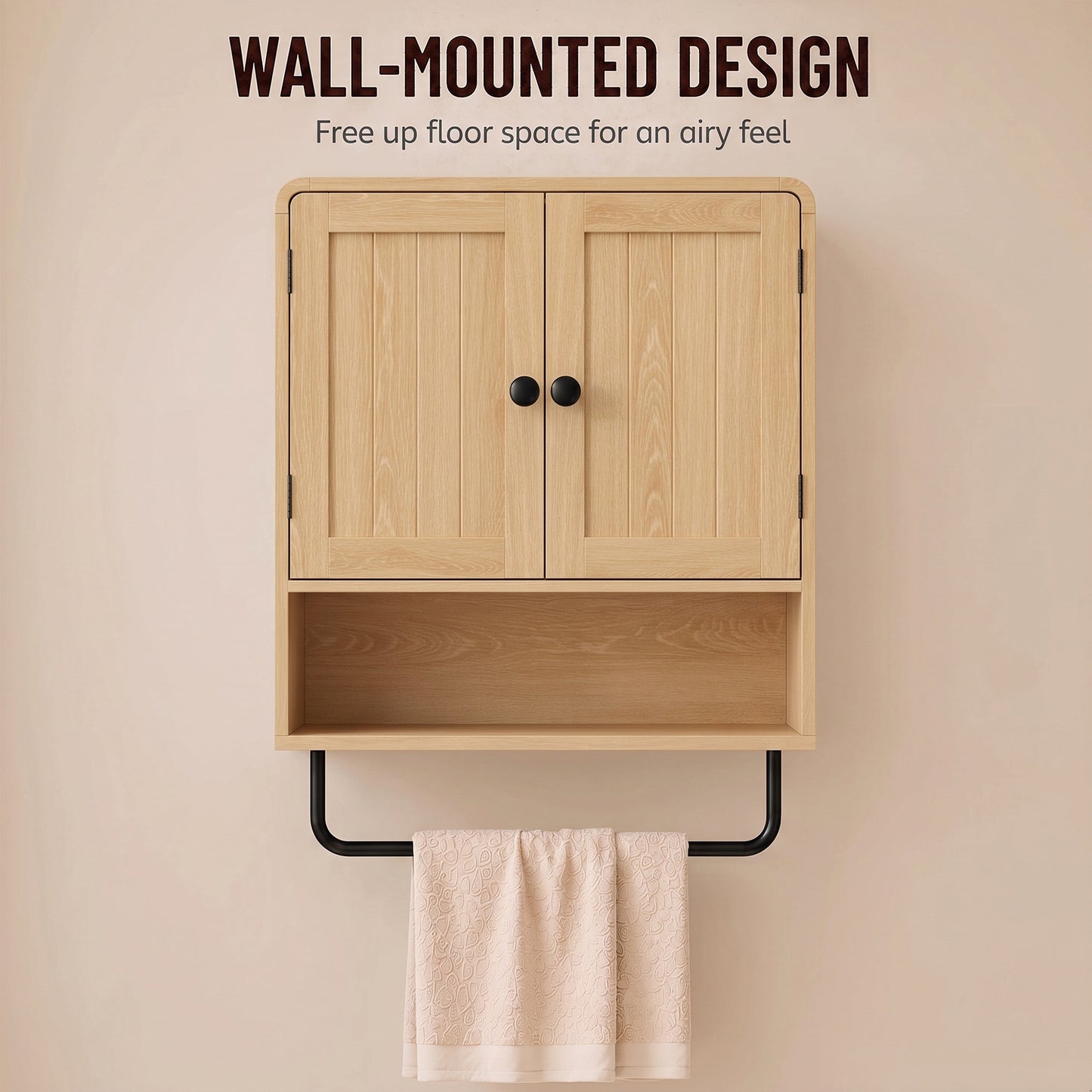 Bathroom Cabinet Wall Mounted, Bathroom Wall Cabinet with 2 Doors, Adjustable Shelf Storage for Toilet, Oak