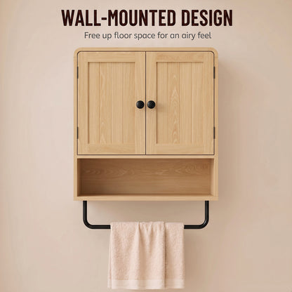 Bathroom Cabinet Wall Mounted, Bathroom Wall Cabinet with 2 Doors, Adjustable Shelf Storage for Toilet, Oak