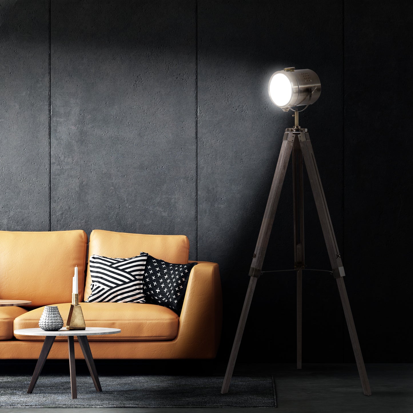 Industrial Tripod Floor Lamp – Grey & Bronze