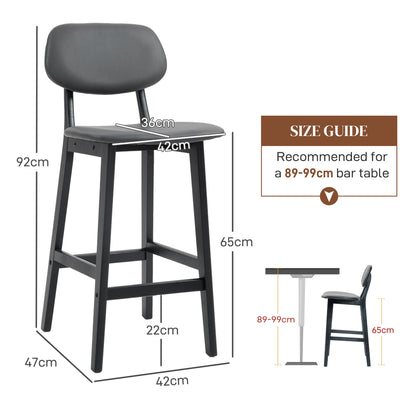 Bar Stools Set of 2, Breakfast Bar Chairs, PU Leather Upholstered Kitchen Stools with Backs, Footrests and Solid Wood Legs