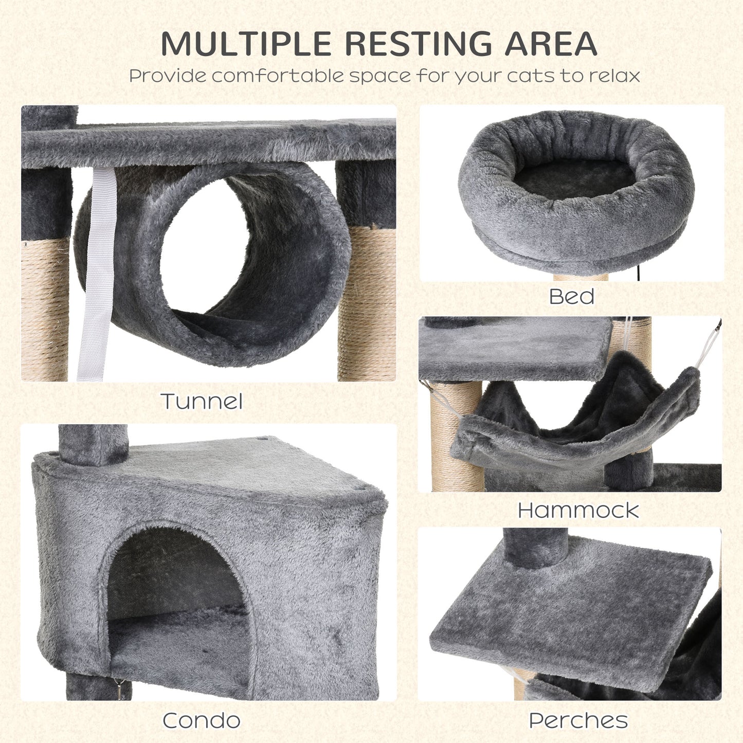 Cat Tree for Indoor Cats Condo Tower Multi-level Height 150CM Kittens Activity Stand House with Toys & Various Scratching Pos