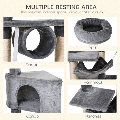 Cat Tree for Indoor Cats Condo Tower Multi-level Height 150CM Kittens Activity Stand House with Toys & Various Scratching Pos
