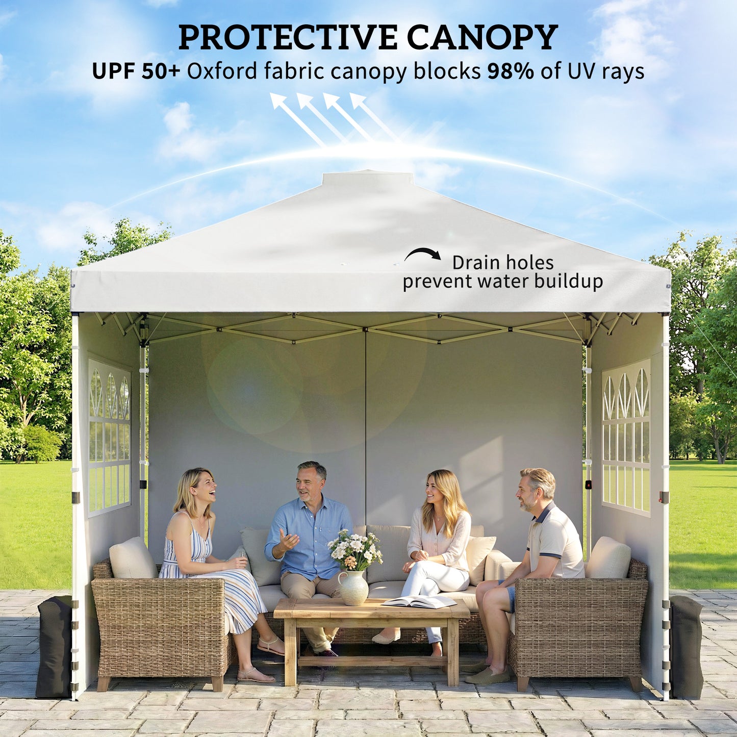 Pop Up Gazebo Waterproof Height Adjustable Canopy with 3 Sidewalls Wheeled Bag for Parties 3 x 3 m White