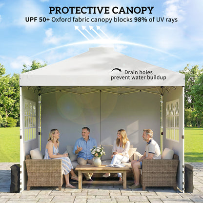 Pop Up Gazebo Waterproof Height Adjustable Canopy with 3 Sidewalls Wheeled Bag for Parties 3 x 3 m White