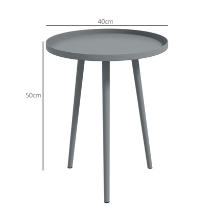 Round Garden Coffee Table, Outdoor Side Table with Rounded Steel Edge, Ø40 x 50H cm, Grey