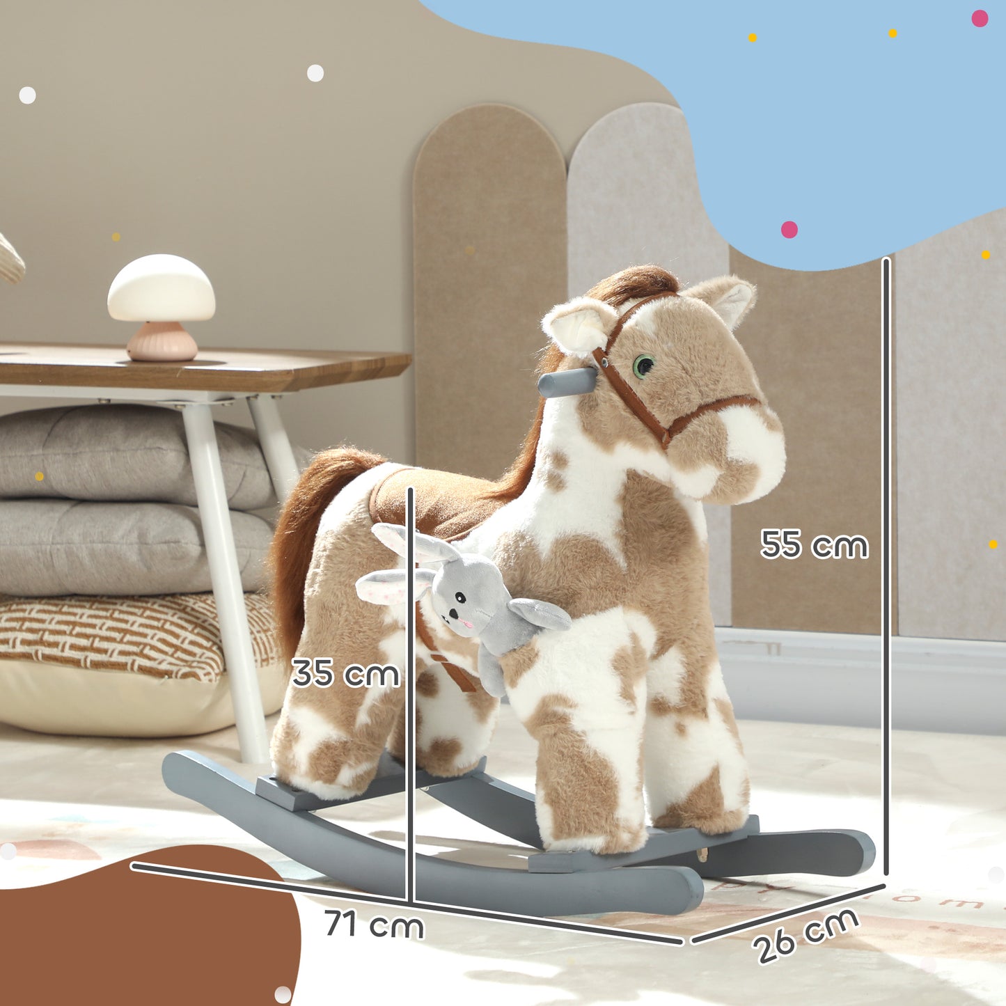 Baby Rocking Horse, Plush Animal Rocker with Realistic Sound and Toy, Rocking Toy Chair for Kids Aged 2-5, Brown