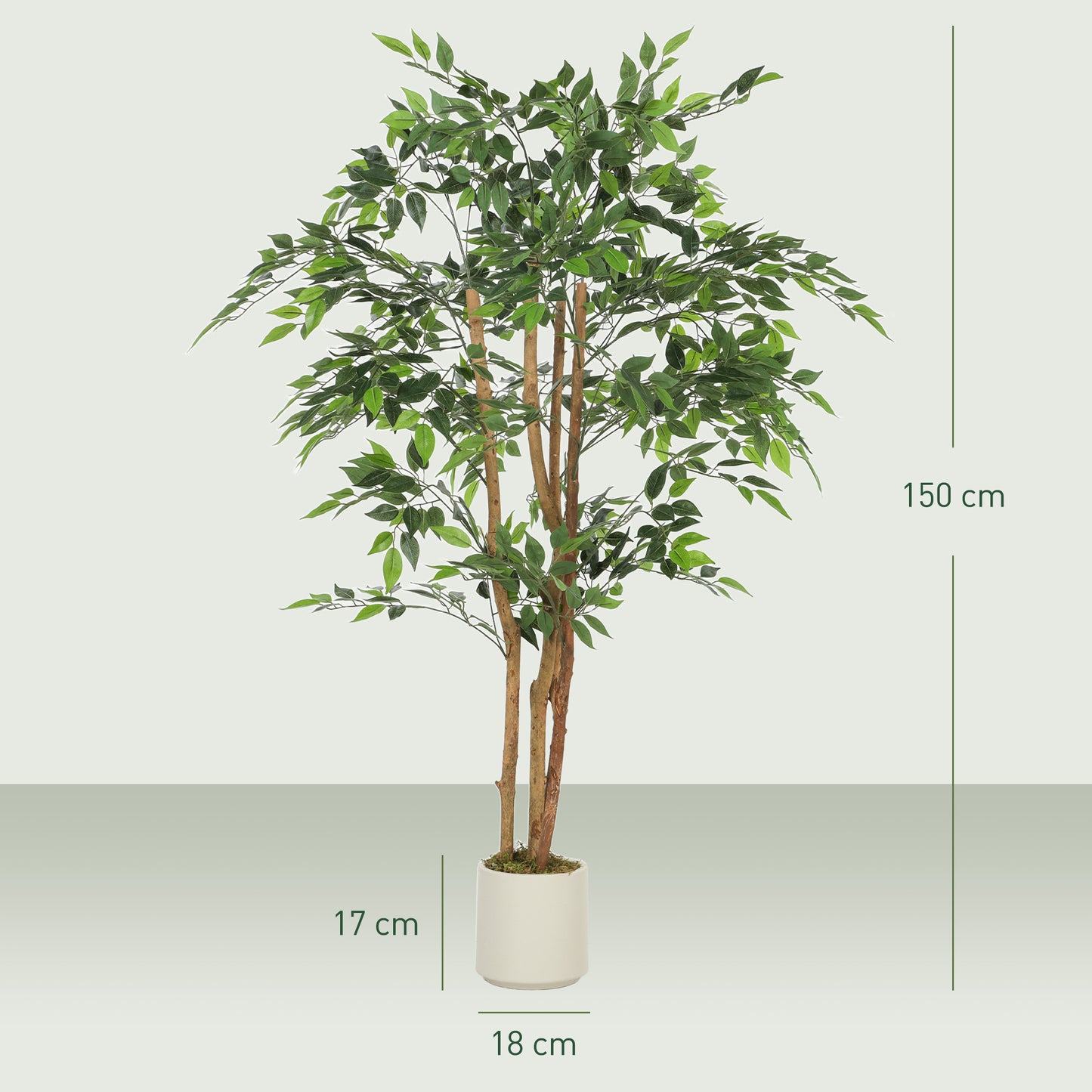 150cm Artificial Ficus Tree, Fake Potted Tree with Solid Wood Trunk and Pot for Indoor, Green