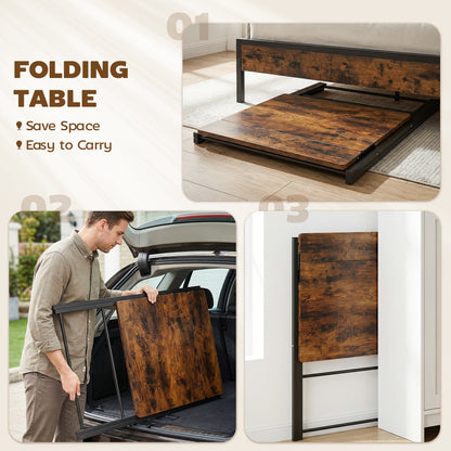 Compact Folding Desk for Small Spaces with Storage Shelf for Home Office, Rustic Brown