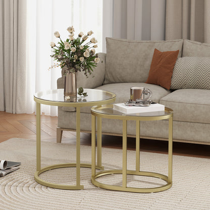 Nest of Tables with Steel Frame and Tempered Glass Tabletop, Modern Coffee Table Set of 2, Clear