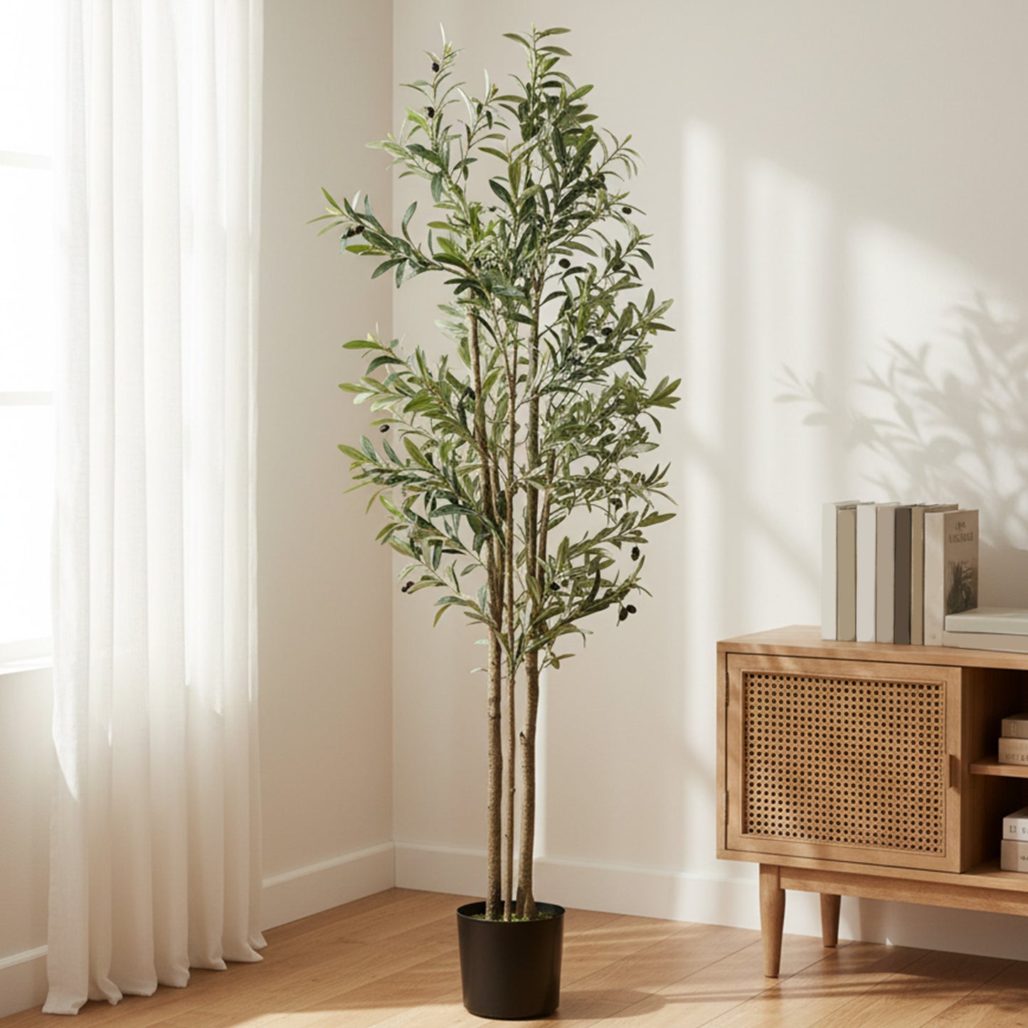 Decorative Artificial Plant, 175 cm Silk Olive Tree with 787 Leaves in Cement Pot, Fake Plant