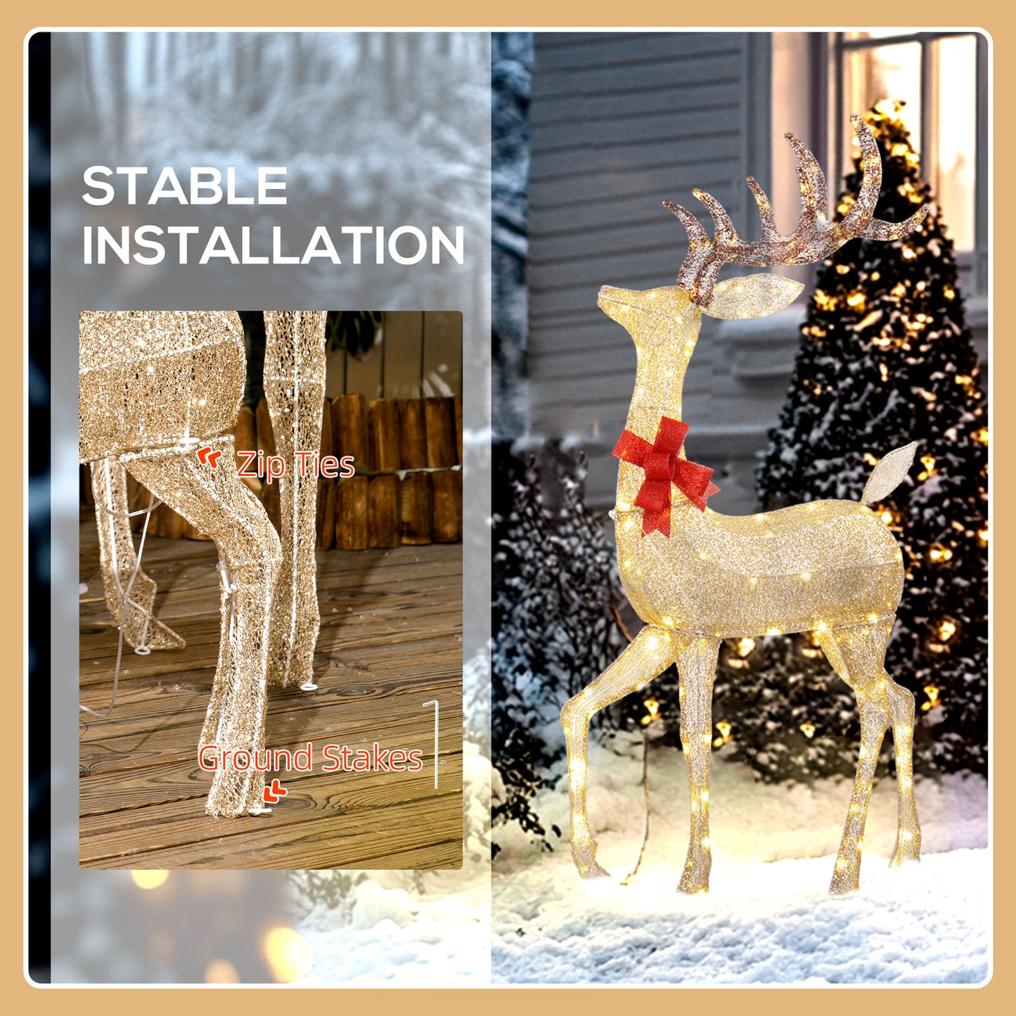 Lighted Reindeer Christmas Decorations Outdoor, 3-Piece Light Up Deer Family Set of 3 with 283 LED Lights for Indoor, Lawn