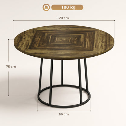 Dining Table Space Saving Kitchen Table Spliced Tabletop Conical Metal Base 120 cm Round Rustic Brown