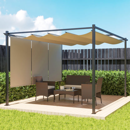 3 x 4m Metal Pergola with Retractable Roof and Roller Shade, Free Standing Gazebo Canopy Pergola Kit