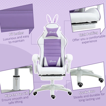 Racing Gaming Chair, Reclining PU Leather Computer Chair with Removable Rabbit Ears, Footrest, Headrest and Lumber Support