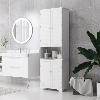 Tall Freestanding Bathroom Cabinet Retro Shutters w/ 3 Compartments Shelves Elevated Base Narrow Organiser White 60L x 30W x