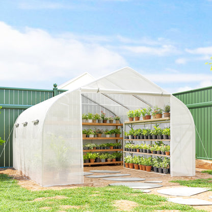 3.5 x 3 x 2m, Walk-In Polytunnel Greenhouse Warm House Garden Tunnel Shelter Plant Shed, White