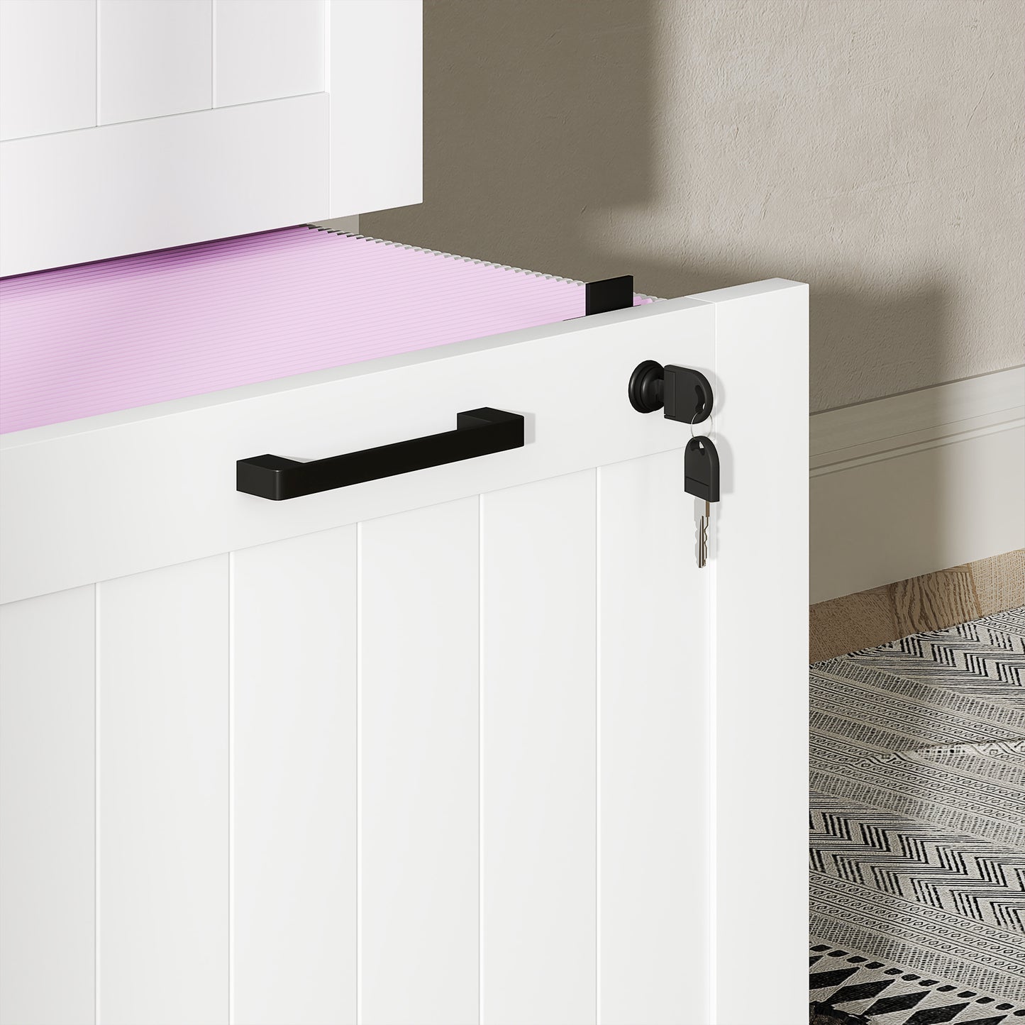 3 Drawer Filing Cabinet with Lock, Office Storage Cabinet with Adjustable Hanging Bars for A4 Letter Size Files, White