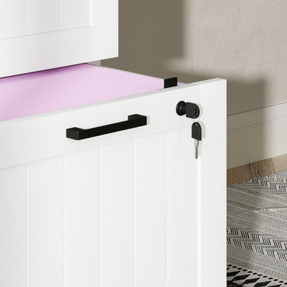 3 Drawer Filing Cabinet with Lock, Office Storage Cabinet with Adjustable Hanging Bars for A4 Letter Size Files, White