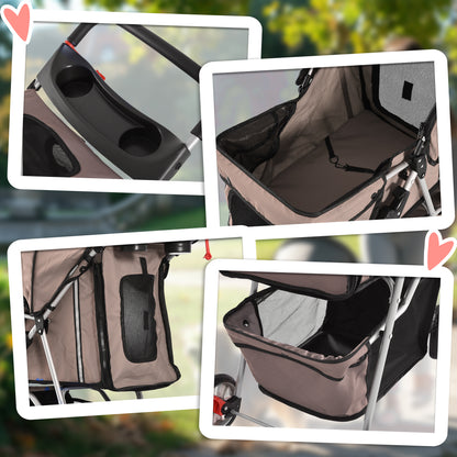 3 Wheel Pet Stroller for Small and Miniature Dogs, Brown