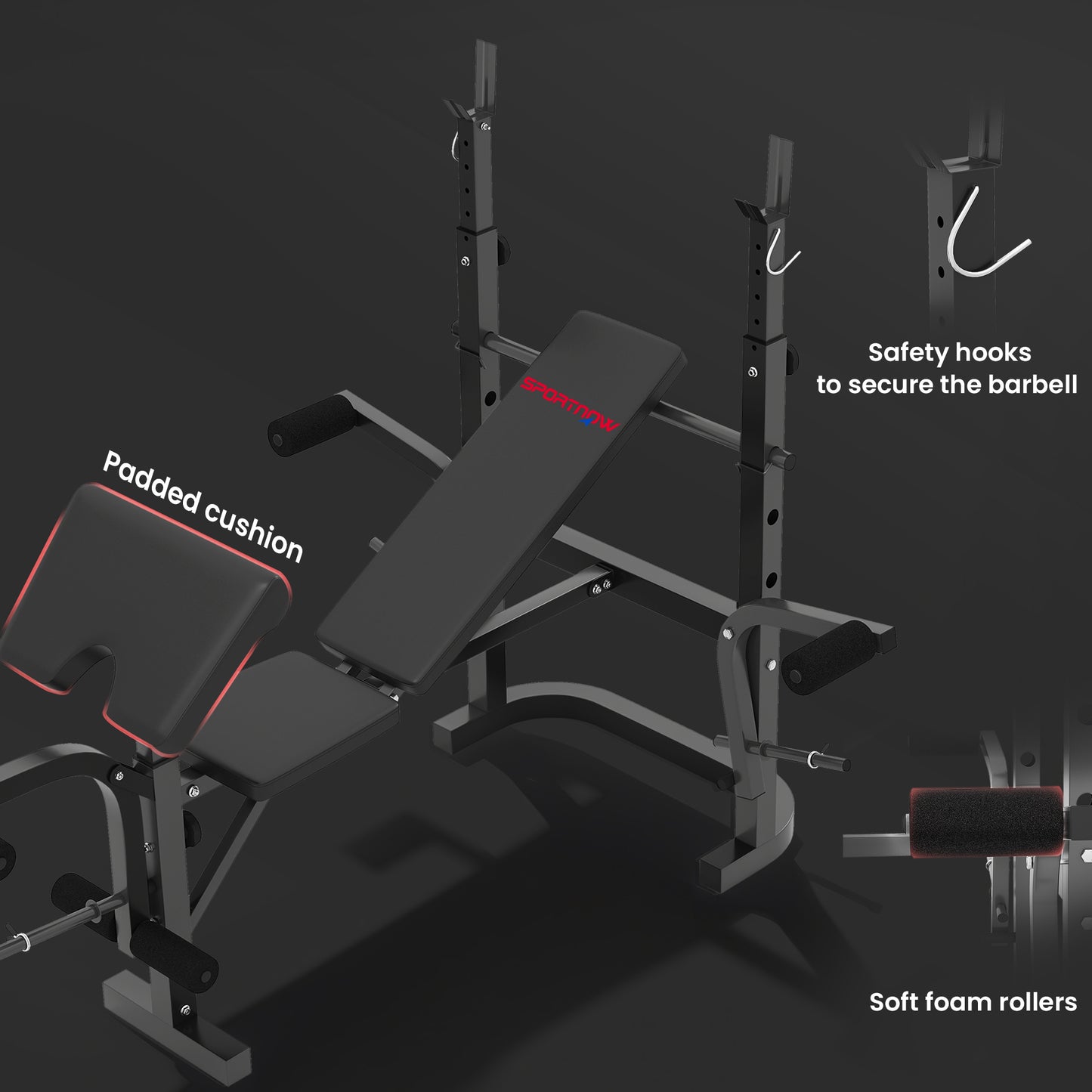 Multi-Exercise Adjustable Weight Bench with Bench Press Rack