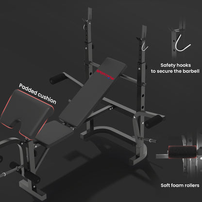 Multi-Exercise Adjustable Weight Bench with Bench Press Rack