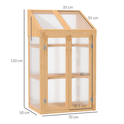 Wooden Cold Frame Polycarbonate Greenhouse with Openable Top Cover and Double Door, Grow House for Flower