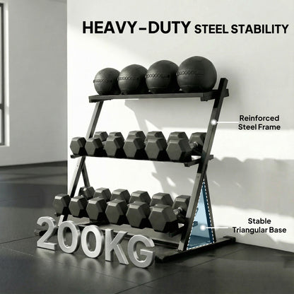3-Tier Adjustable Dumbbell Rack, Heavy-Duty Weight Rack for Dumbbells, Kettlebells and Multiple Balls