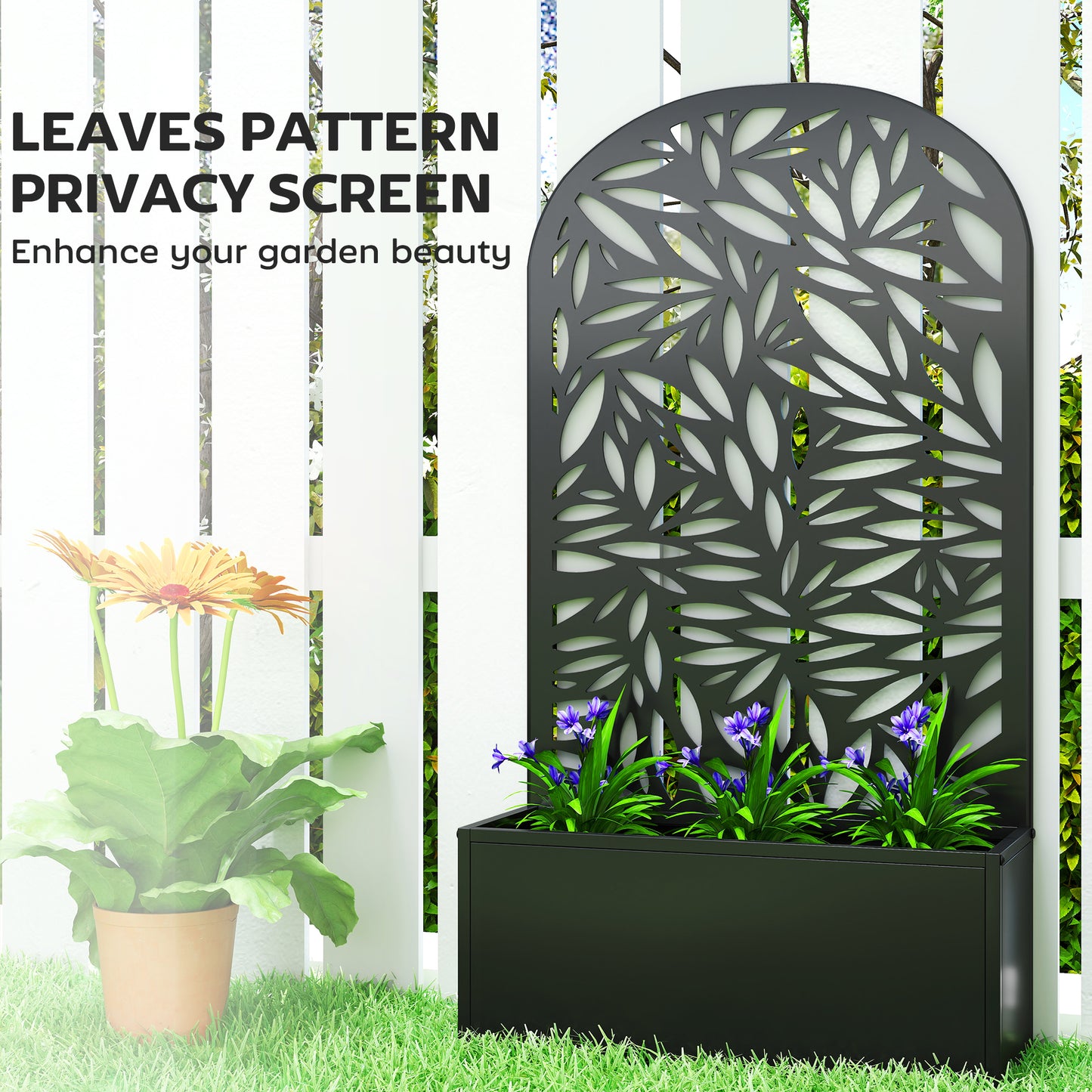 Metal Garden Bed for Garden with Trellis, Wall Mounted or Freestanding Raised Planter with Curved Privacy Screen