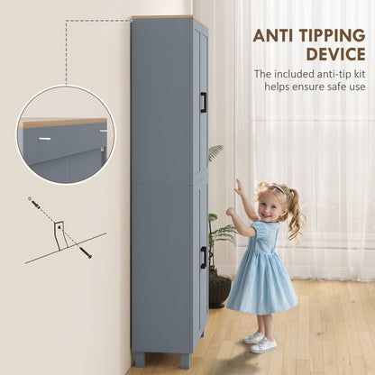 Freestanding Kitchen Cupboard, 4-Door Storage Cabinet with Adjustable Shelves, Modern Kitchen Pantry, 170cm, Grey