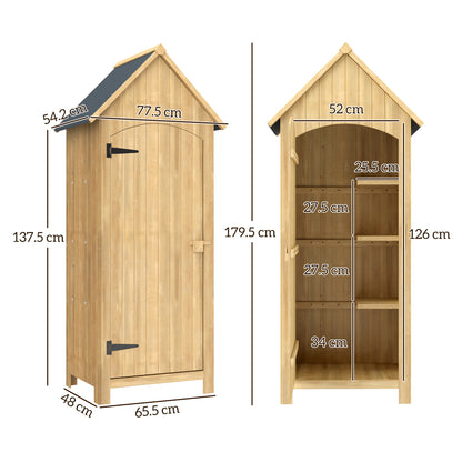 Wooden Garden Storage Shed with 3 Shelves, Outdoor Tool Storage Cabinet with Tilt Roof and Lockable Door