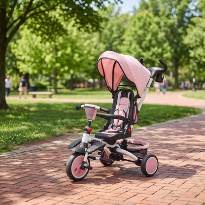 6 in 1 Foldable Kids Trike with Adjustable Parent Handle & Canopy for Ages 1-5, Pink