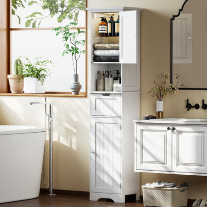 Slim Bathroom Storage Cabinet, with Sensor Lights - White