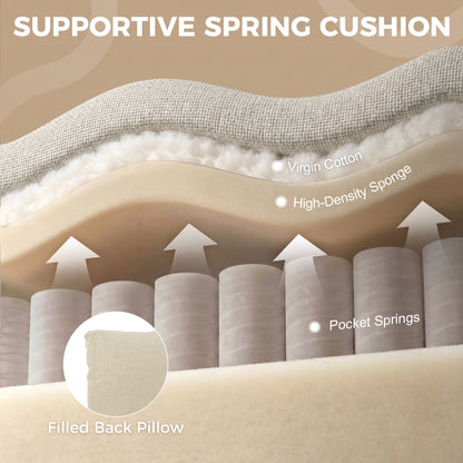 Accent Chair, Removable Pillow Linen Armchair with Comfy Spring Cushion for Living Room, Bedroom, Study, Cream