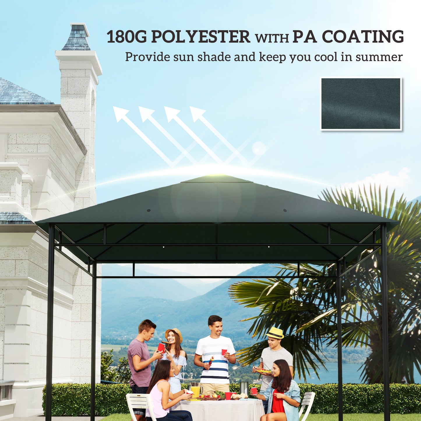 3 x 3 m Gazebo Canopy Replacement Cover, Garden Gazebo Roof Replacement, TOP COVER ONLY, Charcoal Green