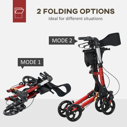 Folding Rollator Walker with 6 Adjustable Handle Height for People with Limited Mobility, Red