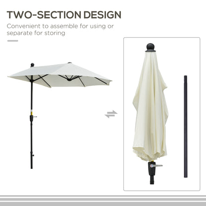 2m Half Parasol Market Umbrella Garden Balcony Parasol with Crank Handle, Base, Double-Sided Canopy, Cream White