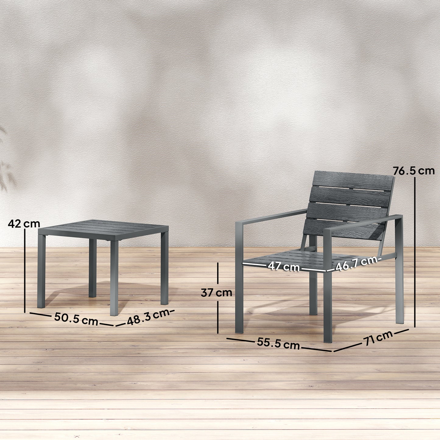 3 Pieces Garden Bistro Set for 2, Outdoor Bistro Table and Chairs with Metal Frame, Plastic Patio Furniture Set