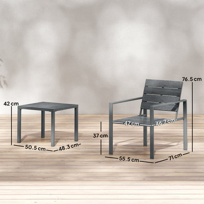 3 Pieces Garden Bistro Set for 2, Outdoor Bistro Table and Chairs with Metal Frame, Plastic Patio Furniture Set