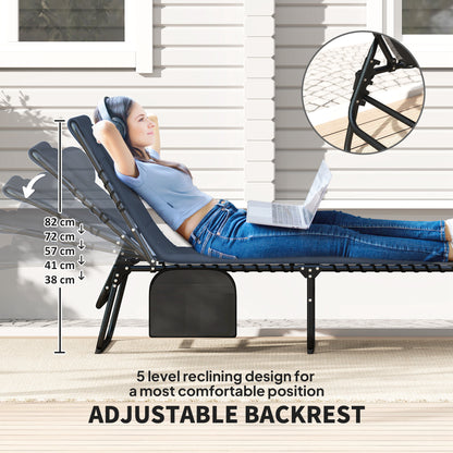 Set of Two Reclining Sun Loungers - Dark Blue
