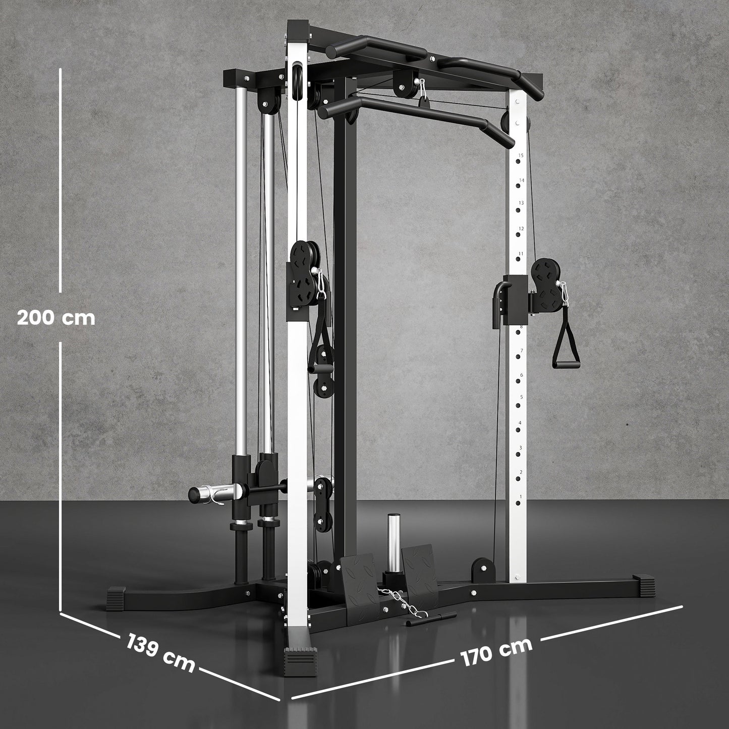 Home Gym Machine, Multifunctional Gym Equipment with High and Low Pulleys, Pull Up Bar