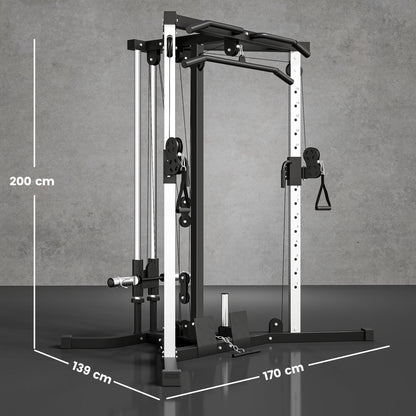 Home Gym Machine, Multifunctional Gym Equipment with High and Low Pulleys, Pull Up Bar