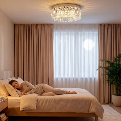 Crystal Chandeliers with 160 Crystal Pendants, 6-Light Ceiling Light for Living Room, Bedroom Dining Room, Silver Tone