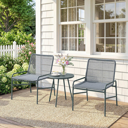 3 Piece Rattan Bistro Set, Outdoor Garden Furniture Set with 2 Chairs, Round Coffee Table for Patio, Balcony, Dark Grey